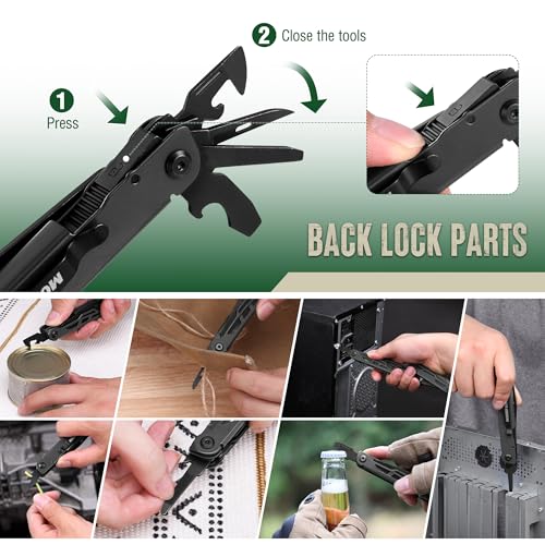 MOSSY OAK 27-in-1 CNC-Machined Multitool Pliers, Self-Locking - color: Black