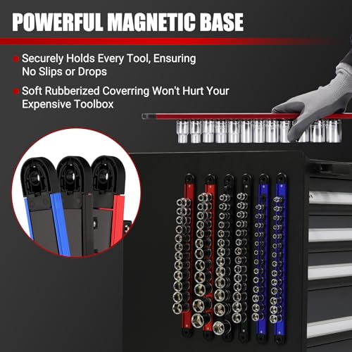 EMENTOL 8-Piece Magnetic Socket Organizer and Screwdriver Organizer Set, 6-Piece Detachable Trays for 1/4", 3/8", 1/2" Sockets & 2-Piece Screwdriver and Wrench Holder, Aluminum Alloy Storage for Tools - size: 8-Piece Set