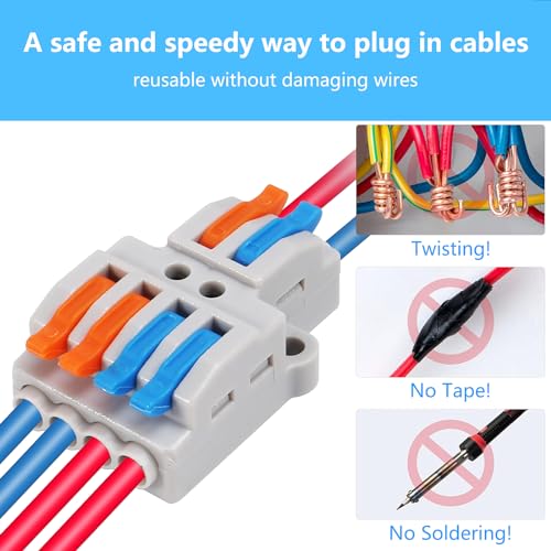 10PCS Lever Wire Connectors - 2 in 4 Out Quick Electrical Lever Nuts, Push-in Conductor Terminal Block AWG 28-12 - color: Grey,10pcs 2 in 4 out
