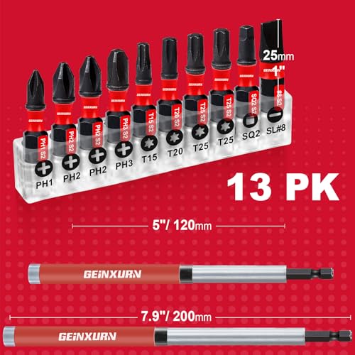 Geinxurn 3 PCS Drive Guide with Self Retracting Sleeve(5”) and 10 Pcs Screwdriver Bit, 5Inches Magnetic Drill Bit Tip Holder for Prevent Screws Shaking When Driving - style: GSLB0120-013