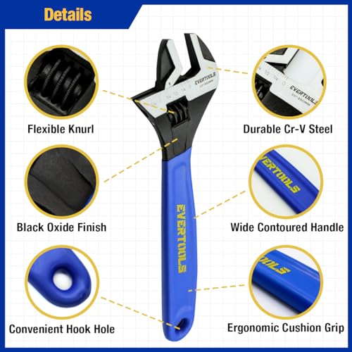 3-Piece Adjustable Wrench Set (6/8/10 Inch) - Heavy Duty Chrome Vanadium Steel, Non-Slip Ergonomic Grip, Black Oxide Finish - Ideal for Cars, Bikes, Plumbing & DIY