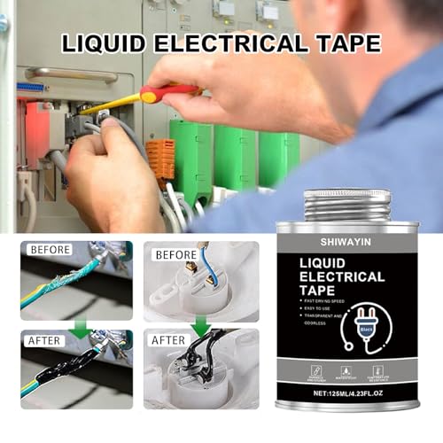 Liquid Electrical Tape 2-Pack, Black, 125ml Each, Waterproof, Fast Drying, High Temperature Resistant, Flexible Rubber Coating for Wires Cables Electrical Equipment, Anti-Corrosion Insulation Sealant