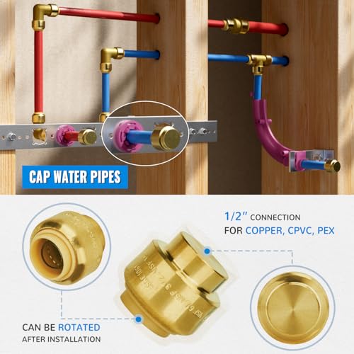 SUNGATOR 6-Pack Push Fit End Cap, 1/2-Inch Push-to-Connect Brass Fittings - size: 1/2 Inch, 6 Pack