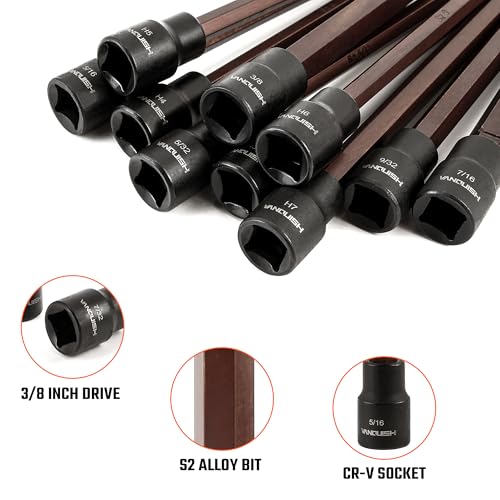 VANQUISH 20-Piece Extra Long Hex Bit Socket Set 3/8 Inch Drive