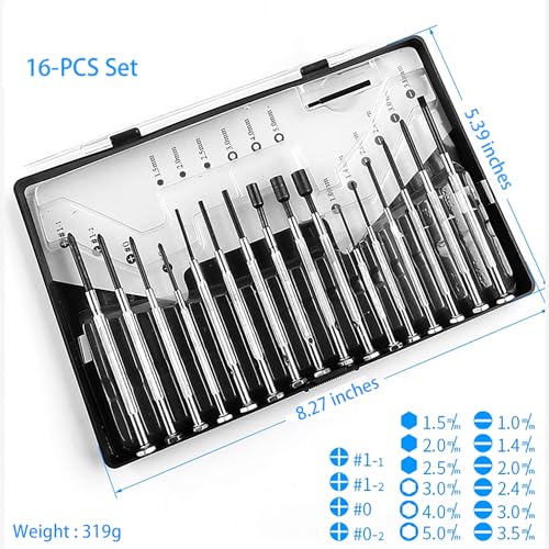 16 PCS Mini Precision Screwdriver Set - Premium Mini Screw Driver Set Kit - 16 Different Sizes of Flat Head Philips for Electronics, Toys, Computer & Watch Repair