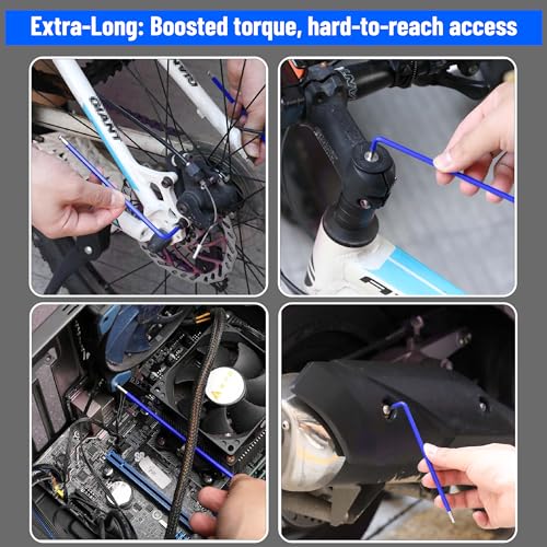 Bates- Long Allen Wrenches Set, 9 Pack, 3.5" to 9" Length, Blue, Metric Hex Key Set (1.5mm to 10mm), Long Allen Wrench Set with Exrta Long Arm and Ball End for Precision, Mechanics, DIY, Home Repairs