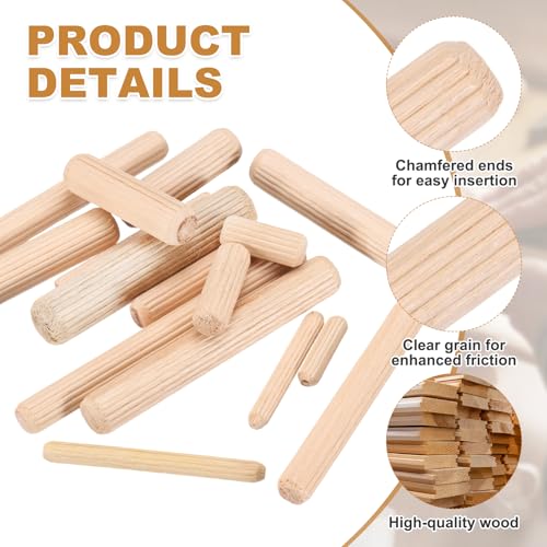 PATIKIL 95 Pcs Wood Dowel Pins 3/16" x 1 1/2" Fluted Wooden Dowels Hardwood Pegs for Woodworking Furniture DIY Crafts Projects Door Art - size: 3/16" x 1 1/2"