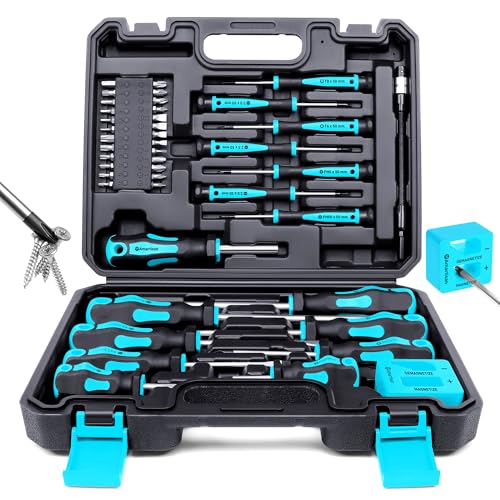 Magnetic Screwdrivers Set with Case, Amartisan 43-piece Includs Slotted, Phillips, Hex, Pozidriv,Torx and Precision Screwdriver Set, Magnetizer Demagnetizer Tools, Tools for Men (Blue)) - style: 43-piece Screwdrivers Set (Blue)