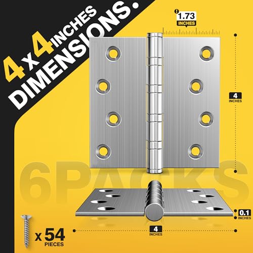 KOLET Ball Bearing Door Hinges, 4 x 4 Inches, Brushed Nickel, 6 Pack - color: Silver, size: 6 Pack