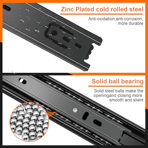18 inch Drawer Slides 4 Pairs (8pcs) 3 fold Full Extension Side Mount Cabinet Drawer Glides 18" Black Cabinet Rails for Dresser, Cabinet, Kitchen,Trash Can, Wardrobe 100 LB Capacity - size: 18 Inch