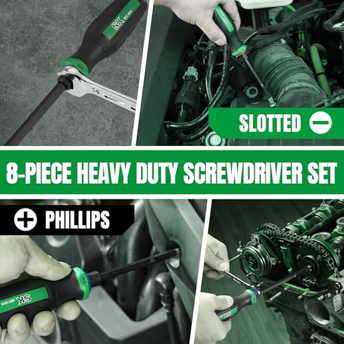 SK 8-Piece Screwdriver Set Heavy Duty, Demolition Screwdriver, S2 Steel - size: 8PC