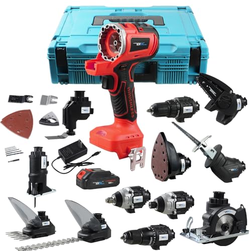 NEWONE 12-Tools Set Power Tool Combo Kits Compatible with Milwau-kee 18V Battery,Cordless Tool Set,2 Batteries and Charger (12-Tools Set Red) - color: 12-tools Set Red