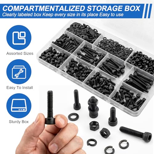 176Pcs UIETUIL M6 Hex Socket Head Cap Screws Kit, M6x8-35mm, 12.9 - size: M6 Cap 12.9 - 176PCS