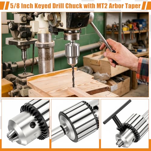 13 Pcs Woodworking Tool Set Include 8 Wood Turning Chisel Lathe Chisel, 3 Spring Caliper Divider, Double Edge Woodworking Hand Saw, 5/8 Inch Keyed Drill Chuck with MT2 Arbor Taper