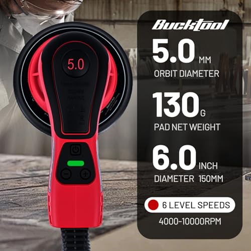 BUCKTOOL 6-Inch Variable Speed Random Orbital Sander, 3A Brushless Motor