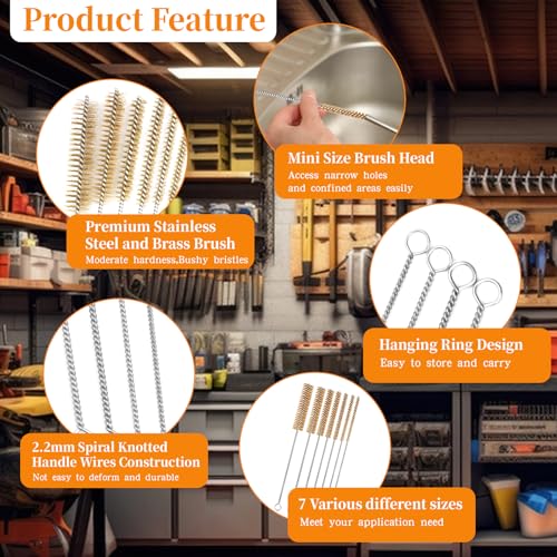16pcs Brass Wire Brush Tube Cleaning Brush 12" Round Brushes Kit - size: 16