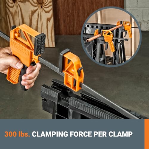 WORX Clamping Sawhorses,7 Inch Metal Triangle Ruler Included, WX065.3 - style: Clamping Sawhorses + Triangle Ruler