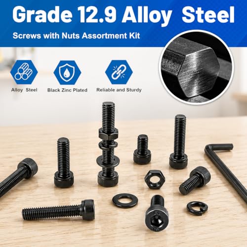 300Pcs M5 Screw Hex Socket Head Cap Bolt Kit M5x8-35mm 12.9 AlloySteel - size: G12.9 M5 300PCS