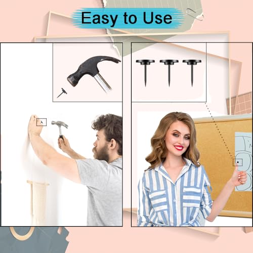 50 Pcs Push Pins for Bulletin Board, Metal Black Thumb Tacks for Picture Photo Hanging, Small Nails Flat Thumbtacks for Drywall Cork Board , Wall Tack Pins for Shadow Box Office Home Decorative - style: Flat Head Black 50pcs