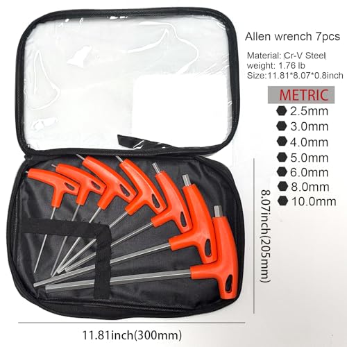 Hex Key Set T-Handle Long, 7-Piece Metric(2.5mm-10mm) Allen Wrench Set with Storage bag, CR-V Steel Hexagonal Tool Kit- Maintenance and Repair Tools, Orange