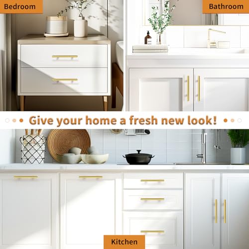 Probrico 5 Pack 5 Inch Center-to-Center Kitchen Cabinet Pulls T Bar Gold Cabinet Handles Modern Drawer Hardware Dresser Pulls, 7-1/2 inch Total Length - color: Gold, size: hole center 5"