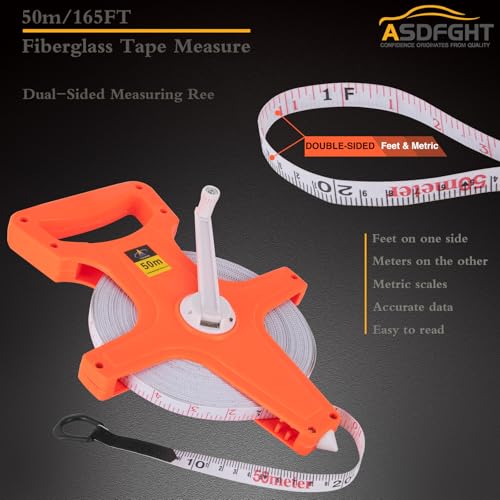 Open Reel Tape Measure 165 Feet, Fiberglass Tape Measure, Yard Measuring Tape Fit for Sports Field, Outdoor, Engineer,Track, Durable Dual-Sided Measuring Reel with Feet and Meters (1/2') - size: 50 m