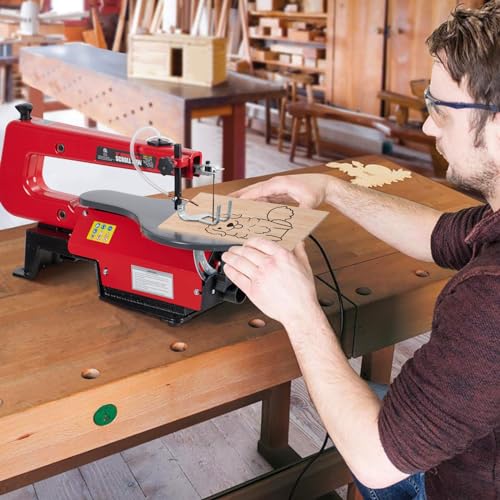Variable Speed Scroll Saw 16-Inch With Extra-Large Adjustable Tilting Work Table for Woodworking - style: no led