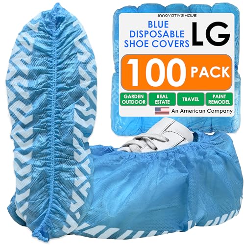 Innovative Haus Blue Disposable Shoe Covers, Non Slip Booties, 100 Pack, LG - size: Large (100 Pack)