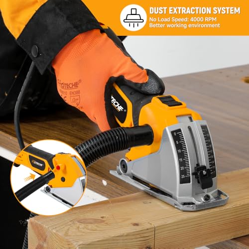 Hoteche 3-3/8-Inch Mini Circular Saw, 500W Compact Electric Circular Saw with 2pcs Blades for Wood, Tile & Soft Metal, Includes Dust Tube, and Parallel Guide - size: 3-3/8-Inch 500W