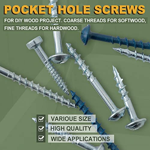 LIONMAX Pocket Hole Screws Fine Thread #8 x1 Inch, 600 PCS, Galvanized - size: #8 x 1"