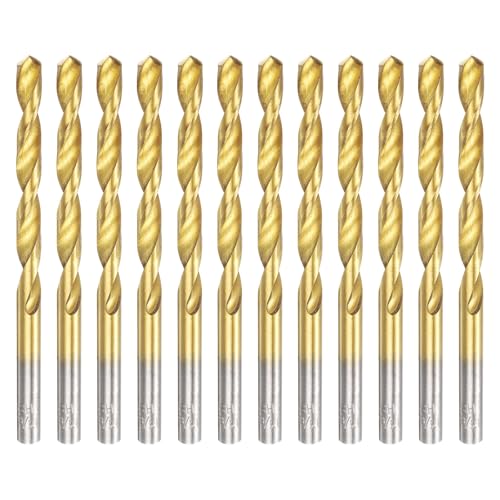 uxcell 12pcs Titanium Twist Drill Bit 13/64" Drilling Dia High Speed Steel Drills for Hardened Metal, Stainless Steel, Cast Iron, Wood, Plastic - size: 13/64 inch