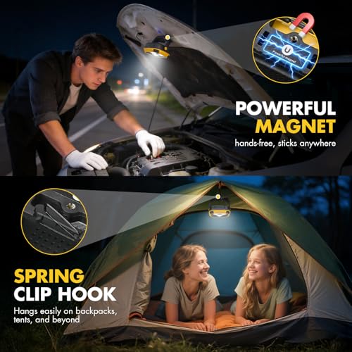Rechargeable Work Light, 4000LM Magnetic LED Work Light | 6000mAh Magnetic Light, IP65 Waterproof, Emergency Flashlight, 30H Runtime, Portable Light for Mechanics, Car Repair(Yellow) - size: 1 Pack