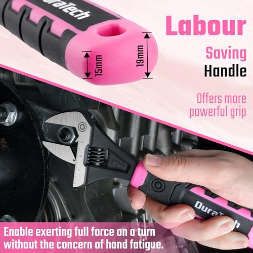 DURATECH 8-Inch Wide Jaw Adjustable Wrench - color: Black & Pink, size: 8-Inch
