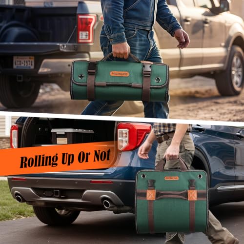 WELKINLAND 15-Pocket Tool Roll - Heavy-Duty, Green-RipStop, 15L Capacity