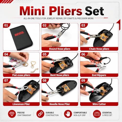 8Pcs Mini Pliers Set for Jewelry Making, Electronics & DIY Crafts