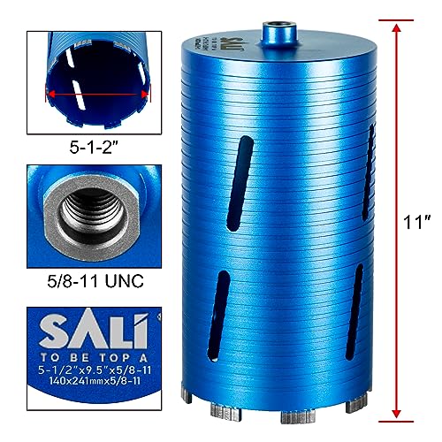 SALI Diamond Core Drill Bits 5 1/2" Diameter 10"/254mm Drilling Depth 5/8-11" Thread Core Bit Turbo Laser-Welded Segments for Cured Concrete with, Brick, Block, Masonry, with Two Adapters - size: 5 1/2 inch