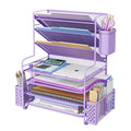 Simple Trending 7 Tier Desk File Organizer, Letter Tray Paper Organizer with Pen Holder and Metal Hanging Basket, Purple - color: 7 Tier Purple