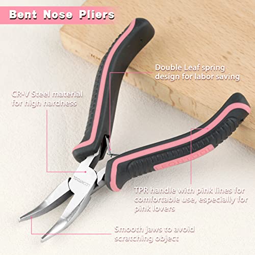 Mini Bent Nose Pliers with Smooth Jaws, 5 Inch Pink Tool for Women's Jewelry Making - style: Bent Nose Plier