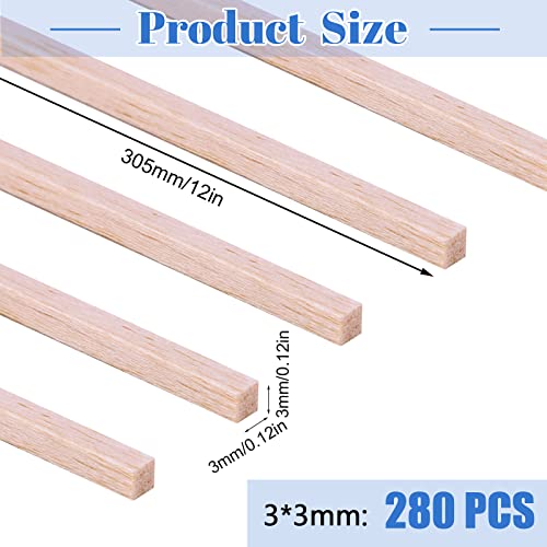 280Pcs Balsa Wood Sticks 1/8 x 1/8 x 12 inch Wood Strip Square Wooden Dowel - color: 12” X 1/8” X 1/8” 280Pcs
