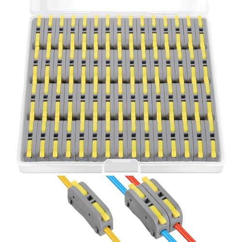 XHF 60 Pcs Yellow Conductor Compact Connectors Lever Nuts, Electrical Wire Terminals for Any Circuit Inline Splices 28-12 AWG (SPL-1) - color: Yellow