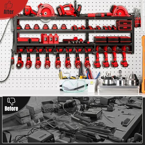 50" W Power Tool Organizer Wall Mount,Holds 12 Cordless Drills - color: Without Charging Station, size: 4-Tiers,12 Slots