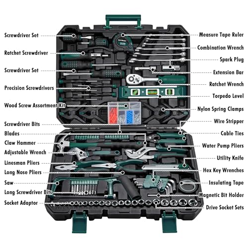 CARTMAN 238-Piece Tool Set, Green Auto And Home Repair Kit With Storage Box - color: Green