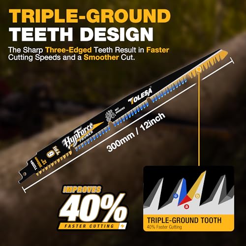 TOLESA Reciprocating Saw Blades, 12-Inch 6TPI for Wood Pruning, 3-Pack - size: 12 Inch