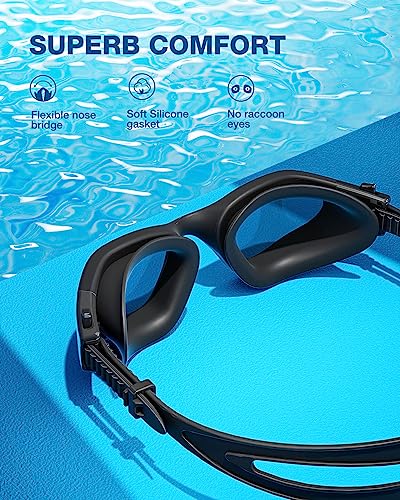 ZIONOR Swim Goggles, G1 SE Swimming Goggles Anti-Fog for Adult Men Women - color: B5-silver Lens Allblack Frame