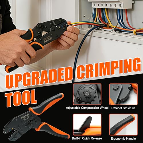 Crimping Tool for Heat Shrink Connectors-AWG 26-10, Ratcheting Wire Terminal Crimper Crimping Pliers Available for Insulated Nylon Connectors and Wire Terminal