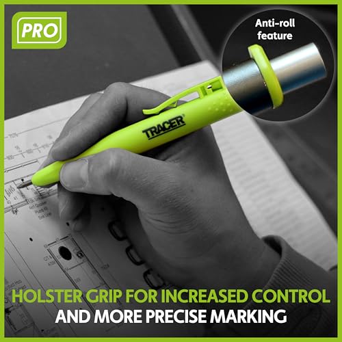 Tracer Pro Aluminum Deep Hole Construction Pencil - Durable Mechanical Carpenter Pencils Set with Sharpener & 6 Replacement Leads Holster Woodworking Marking Tool Contractor Pencil Kit - style: 2.8mm Deep Hole