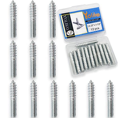 12 Pack 1/4-20 x 1-1/2 Inch Silver Hanger Bolts 1/4-20" Double Headed Bolts 1/4 Wood Dowel Screw Self-Tapping Screw Hanger Bolts for Furniture Screws Double Screw Threaded Rods Bolt 37mm length - size: Silvery 1/4-20"x1-1/2"-12PCS