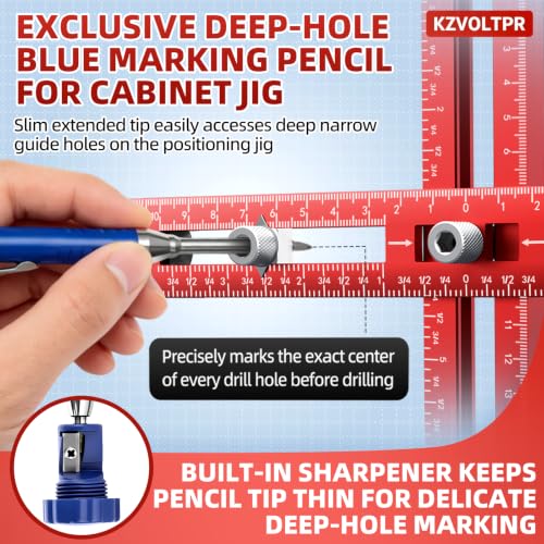 Foldable 2-in-1 Cabinet Hardware Jig with Carpenter Pencil, Adjustable Drawer Pull & Door Hinge Installation Template, CNC Aluminum Drill Guide for Woodworking