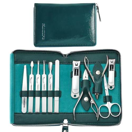 FAMILIFE Stainless Steel Manicure Set 11-in-1 Professional Nail Clipper Kit - color: Blue