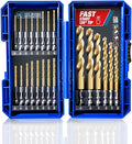 HIGHFIRE 22 Pieces Hex Shank Drill Bit Set for Impact Driver, HSS Twist Titanium Drill Bits for Metal, Hex Drive Quick Change Drill Bits Set - size: 22pcs